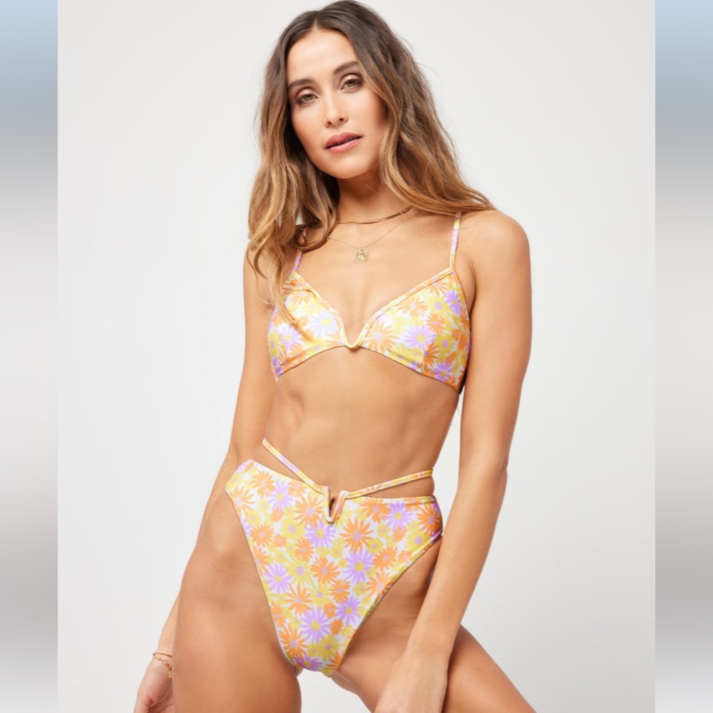NWT L*Space Joy Bitsy Bikini Bottom Oopsie Daisy, V Wrap Tie Waist, Size X-Large